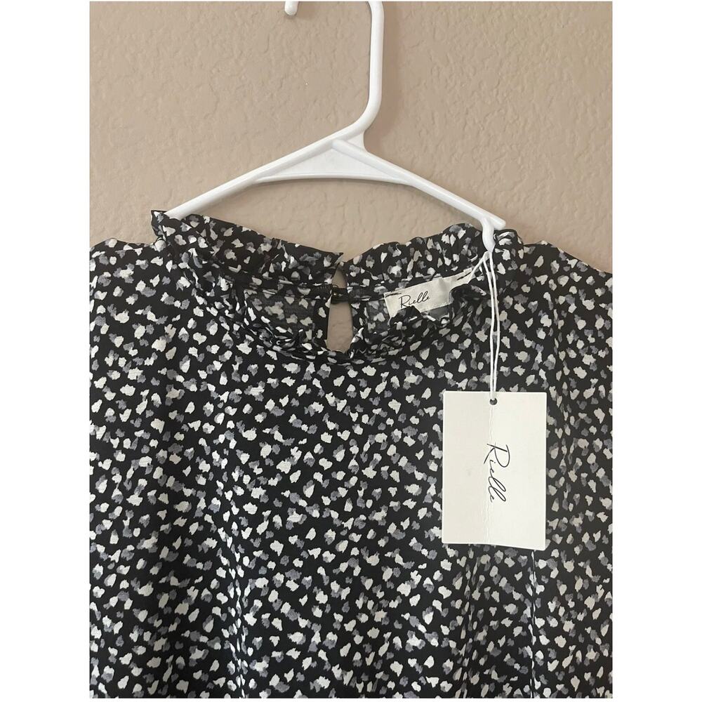 Rielle Ruffle Mock Neck Mini Tent Black Grey White Party Dress Size XL - NWT - Picture 9 of 13